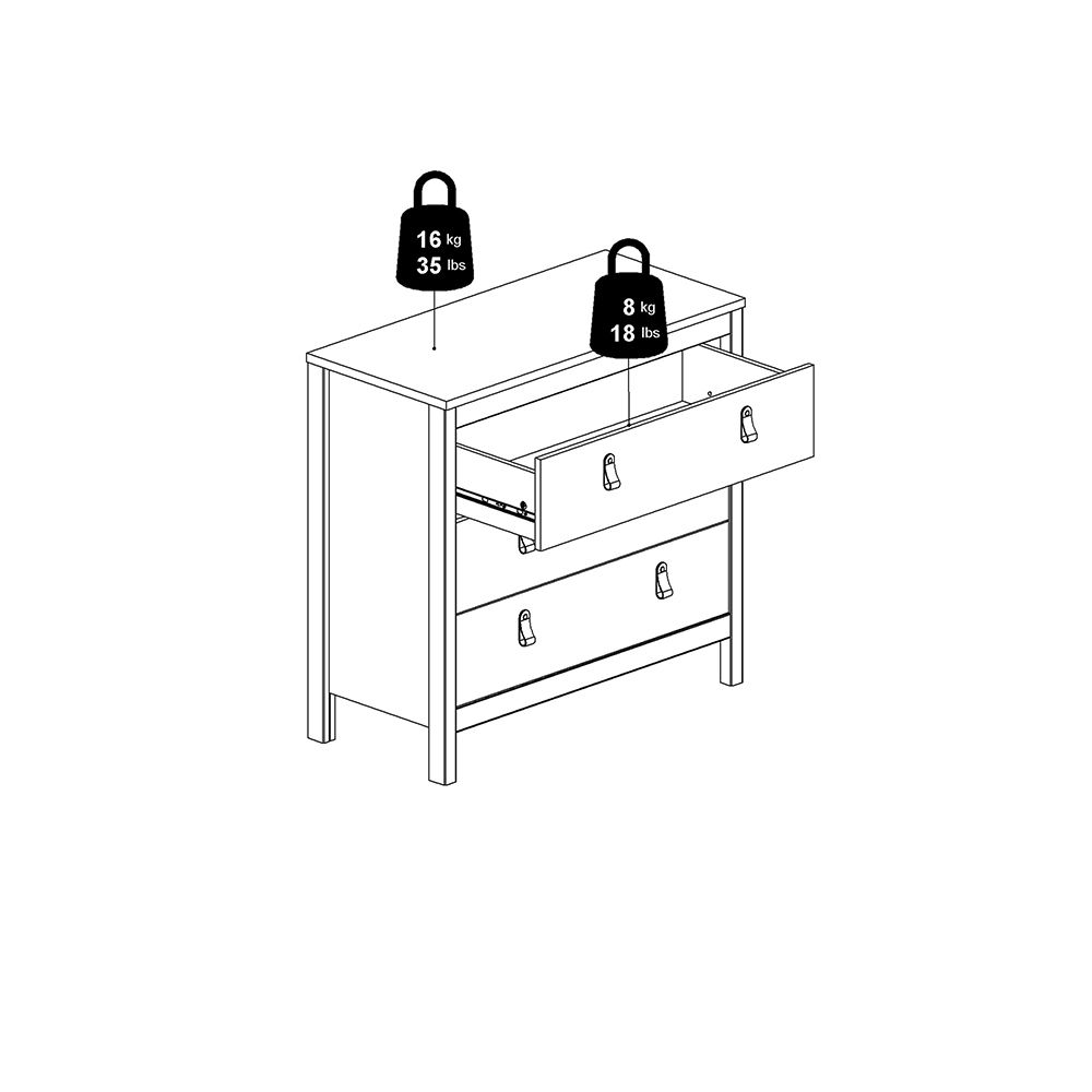 Barcelona Chest of Drawers in White - 3 Drawers