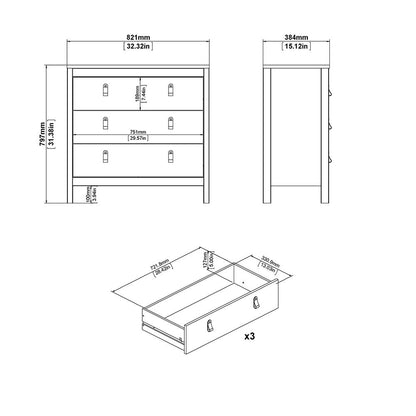 Barcelona Chest of Drawers in White - 3 Drawers