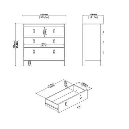 Barcelona Chest of Drawers in Black - 3 Drawers