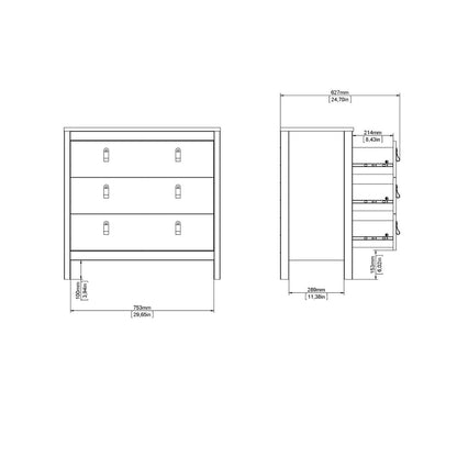 Barcelona Chest of Drawers in Oak - 3 Drawers
