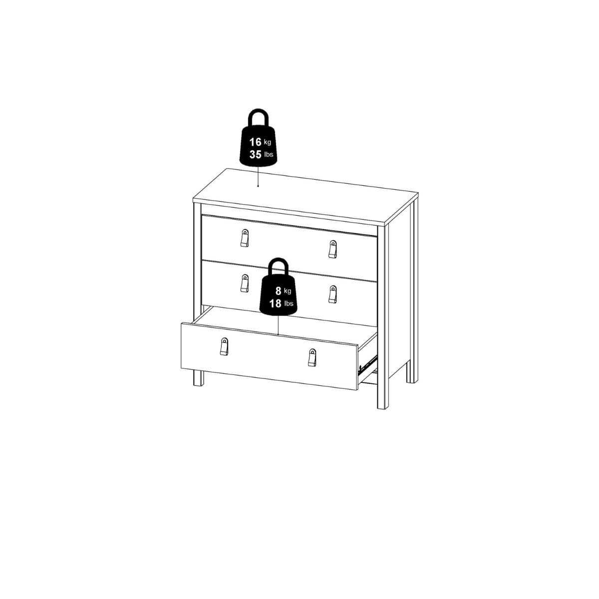 Barcelona Chest of Drawers in Oak - 3 Drawers