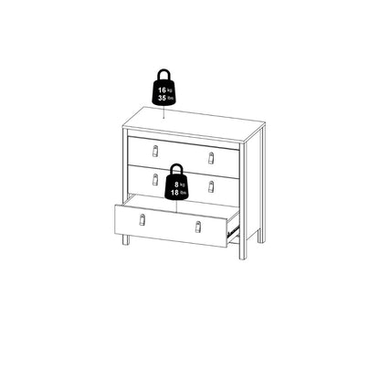 Barcelona Chest of Drawers in Oak - 3 Drawers
