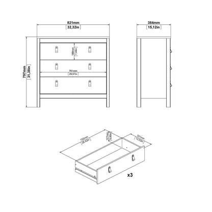 Barcelona Chest of Drawers in Oak - 3 Drawers