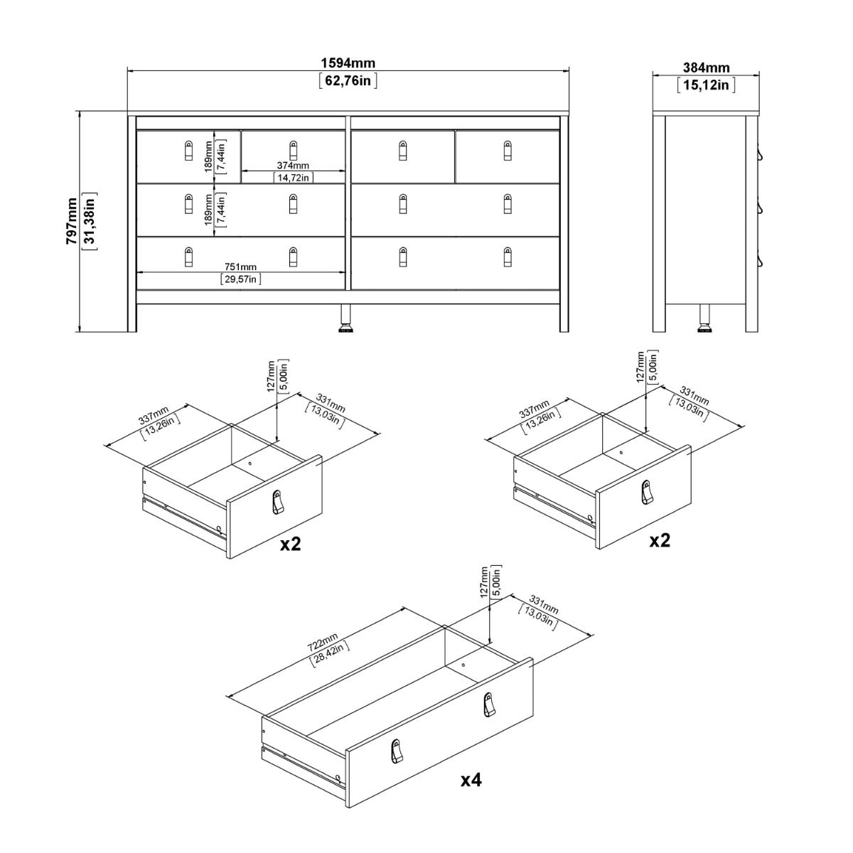 Barcelona Oak Chest of Drawers 4+4 Drawers