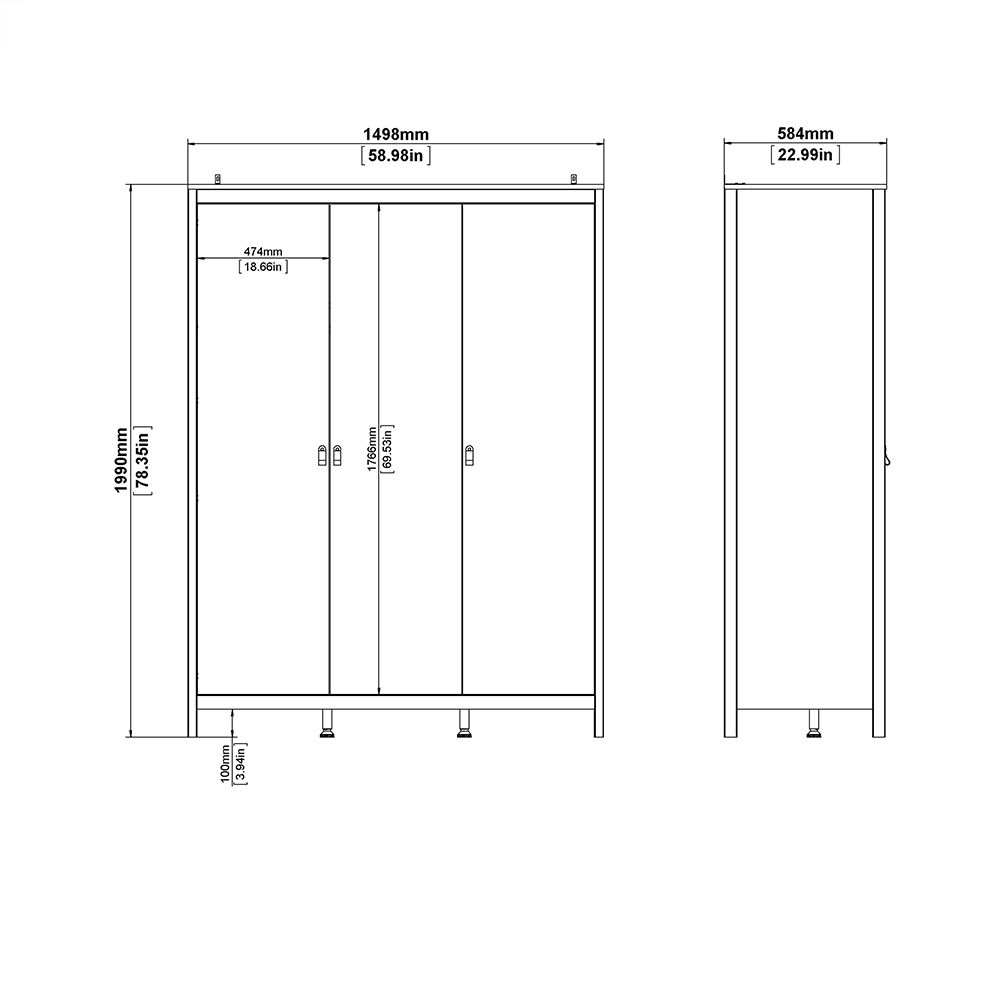 Barcelona White 3 Door Wardrobe