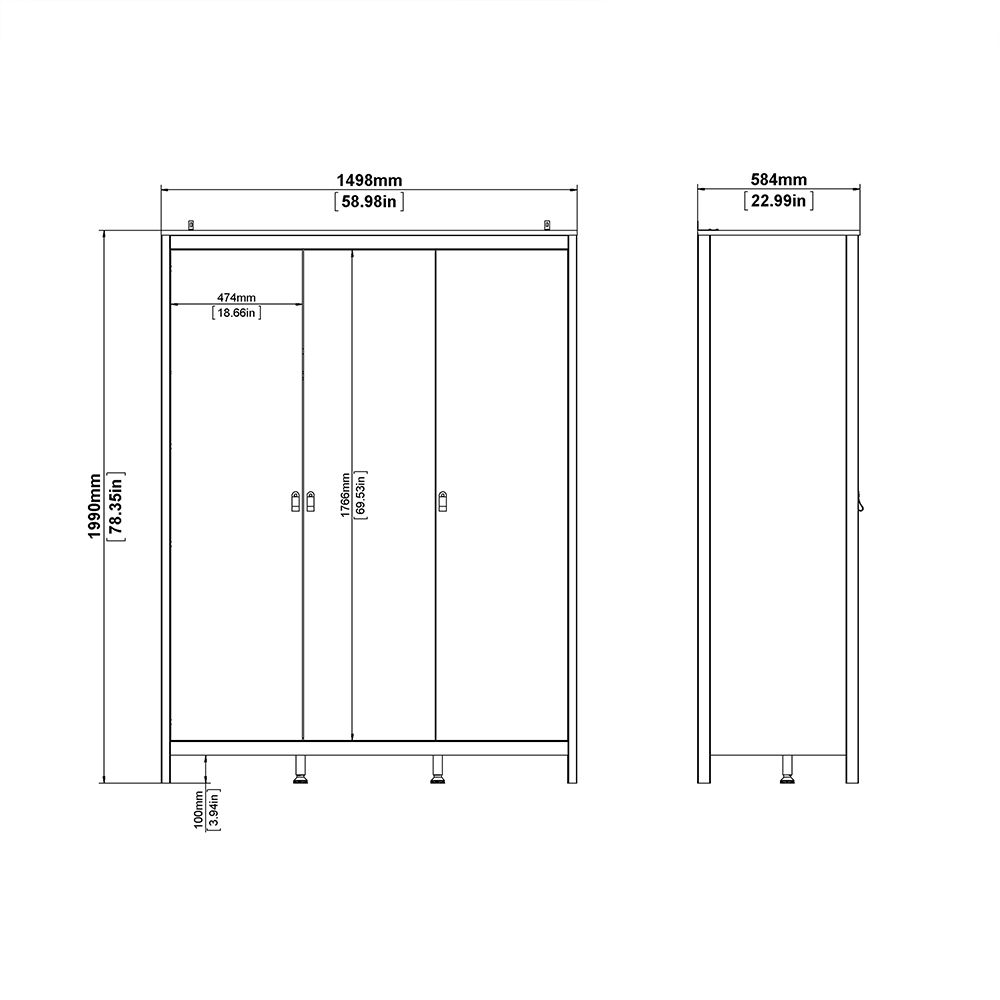 Barcelona Black 3 Door Wardrobe