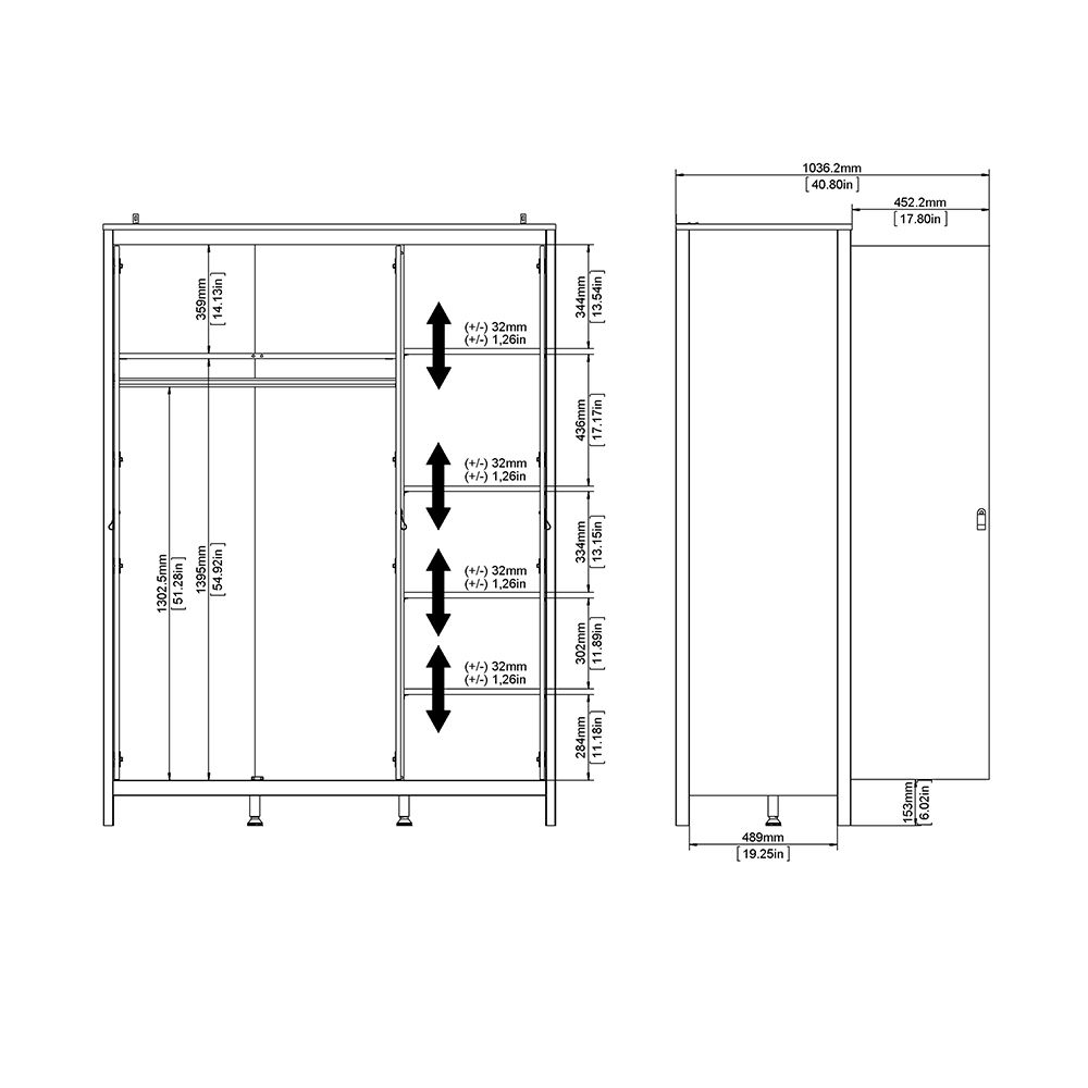 Barcelona Black 3 Door Wardrobe