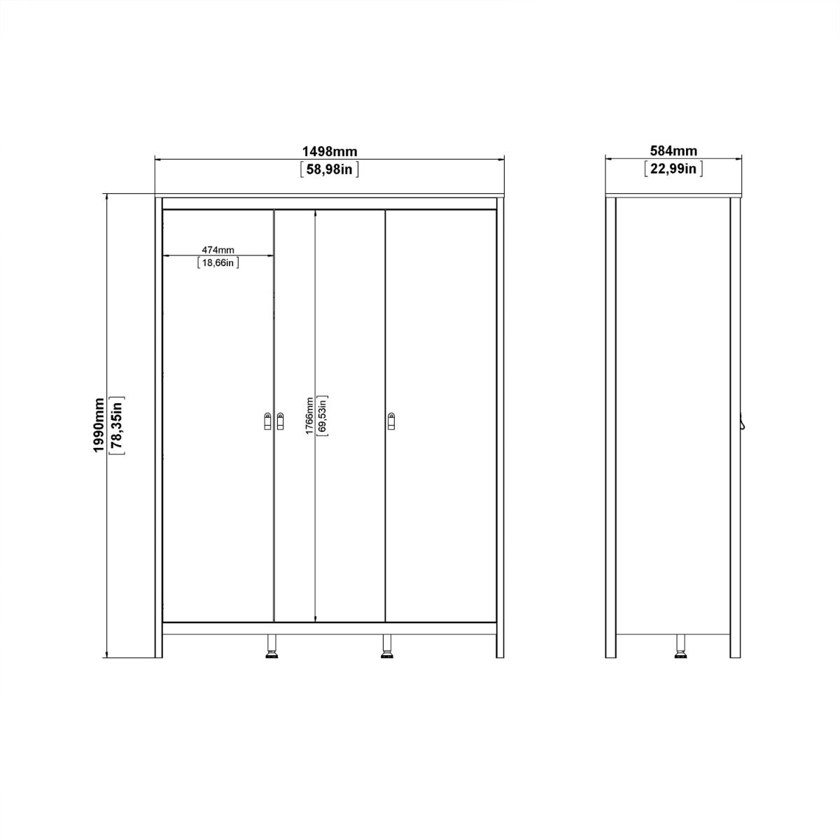 Barcelona Oak 3 Door Wardrobe