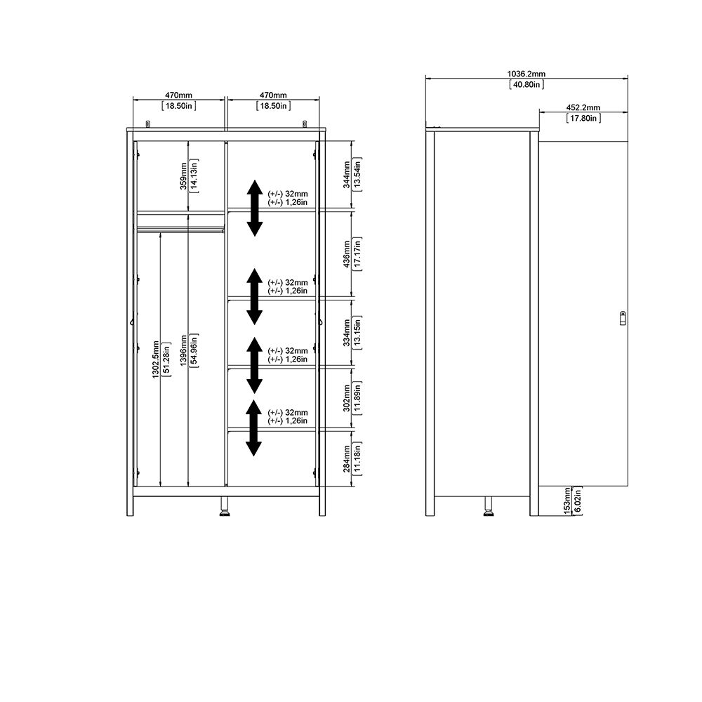 Barcelona White Wardrobe with 2 Doors