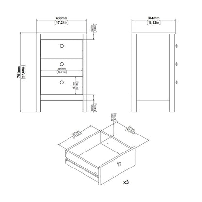 Barcelona Bedside Table 3 Drawers