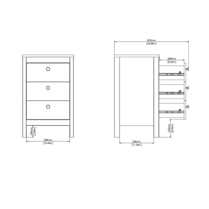 Barcelona Bedside Table 3 Drawers