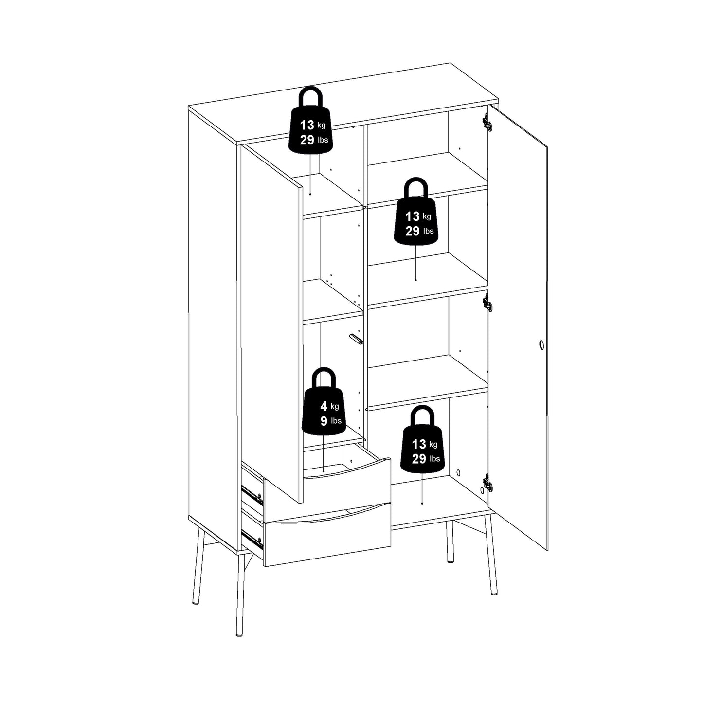 Fur Display Cabinet with 1 Door 1 Glass Door 2 Drawers