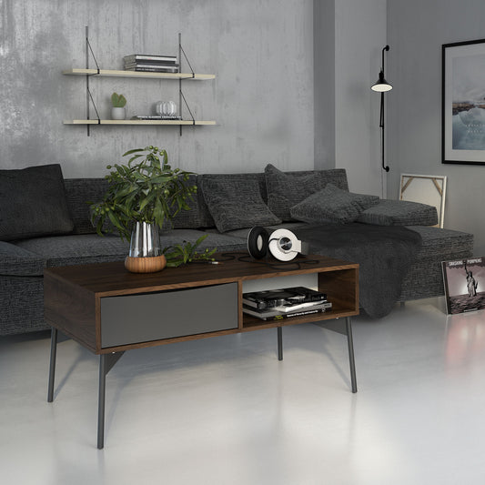 Fur White and Walnut Coffee Table with 1 Drawer