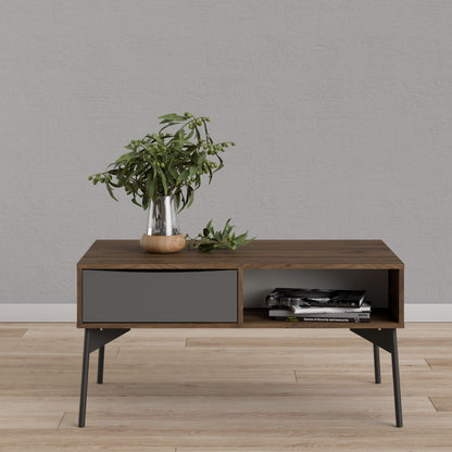 Fur White and Walnut Coffee Table with 1 Drawer