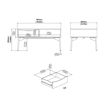 Fur Grey and White Coffee Table with 1 Drawer
