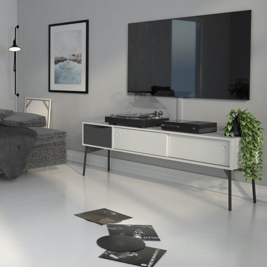 Fur TV-Unit 2 Sliding Doors 1 Drawer in Grey and White