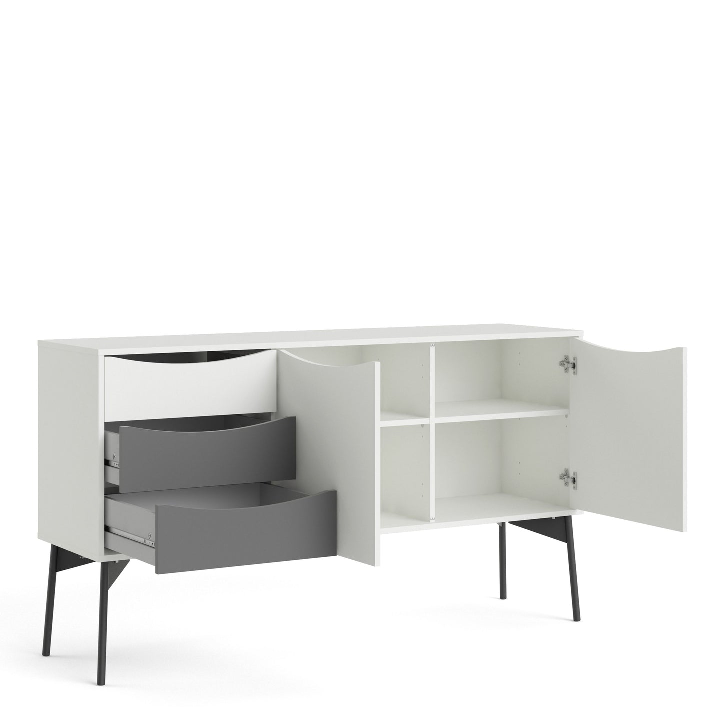 Fur Grey and White Sideboard with 2 Doors 3 Drawers
