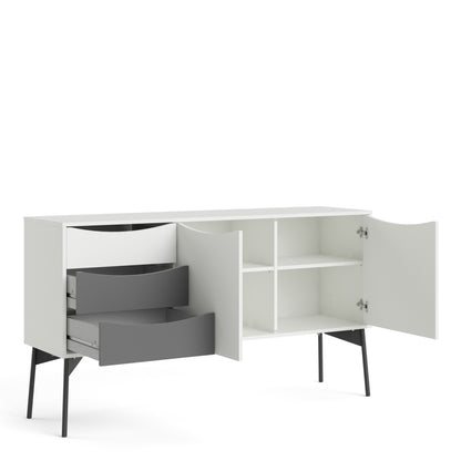 Fur Grey and White Sideboard with 2 Doors 3 Drawers