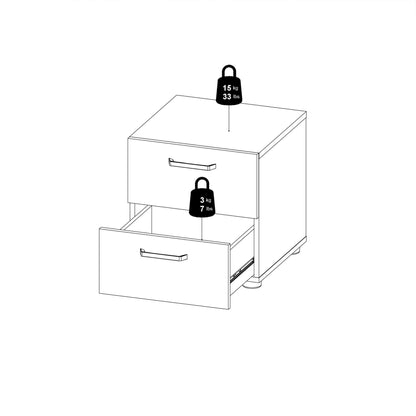 Dallas Bedside Table with 2 Drawers in Rovere Gessato Dark Oak