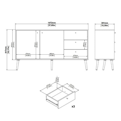 Cumbria White Sideboard with 2 Doors + 3 Drawers