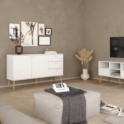 Cumbria White Sideboard with 2 Doors + 3 Drawers