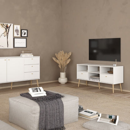 Cumbria White TV Unit with 2 Drawers