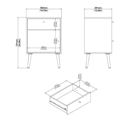 Cumbria White Bedside Table 1 Door + 1 Drawer
