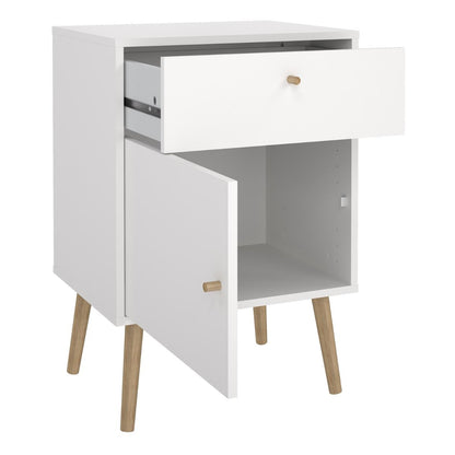 Cumbria White Bedside Table 1 Door + 1 Drawer