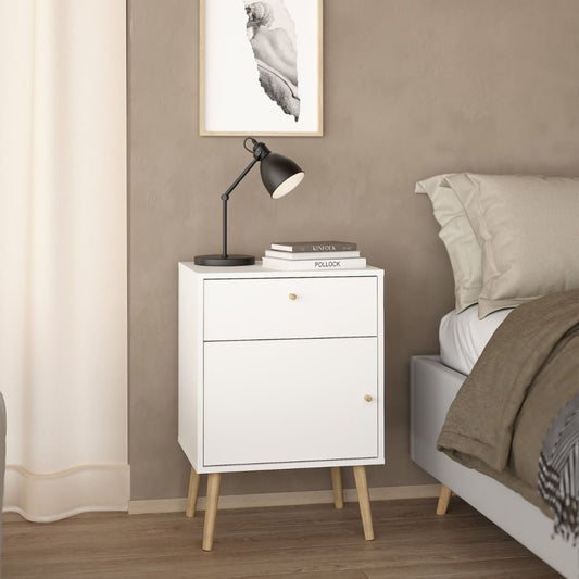 Cumbria White Bedside Table 1 Door + 1 Drawer