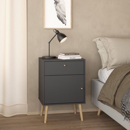 Cumbria Dark Grey Bedside Table 1 Door + 1 Drawer
