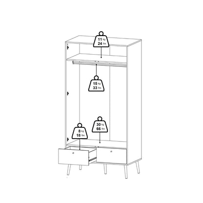 Cumbria White Wardrobe with 2 Doors + 2 Drawers