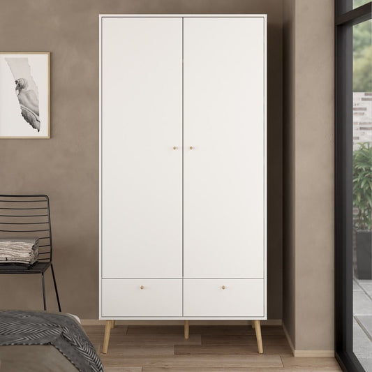 Cumbria White Wardrobe with 2 Doors + 2 Drawers