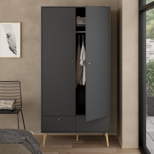 Cumbria Dark Grey Wardrobe with 2 Doors + 2 Drawers