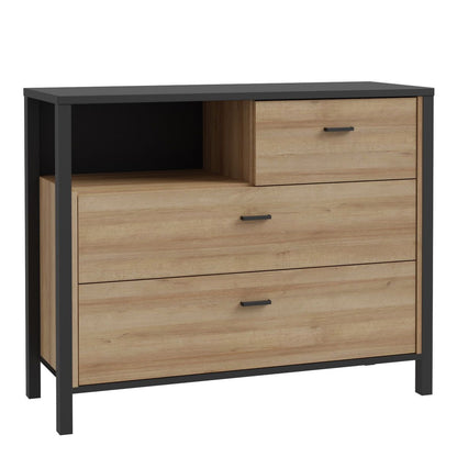 High Rock Chest of Drawers with 3 drawers in Matt Black/Riviera Oak
