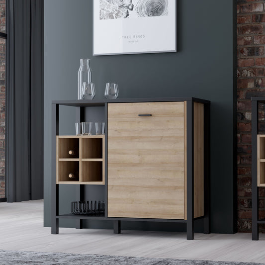 High Rock Display Cupboard in Matt Black/Riviera Oak