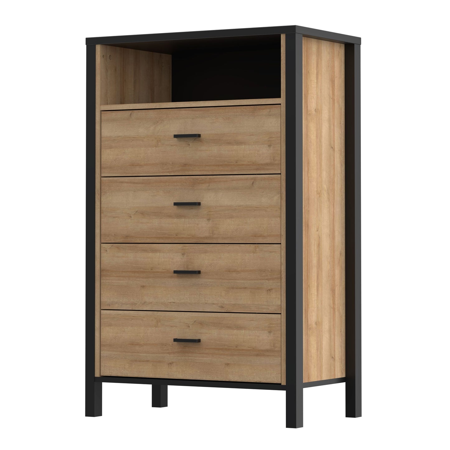 High Rock Chest of Drawers with 4 Drawers in Matt Black/Riviera Oak