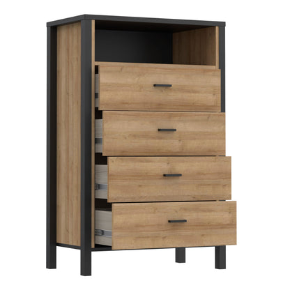 High Rock Chest of Drawers with 4 Drawers in Matt Black/Riviera Oak