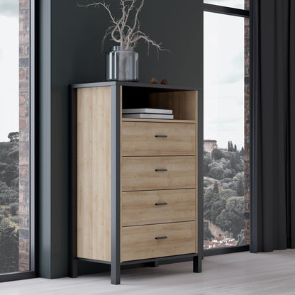 High Rock Chest of Drawers with 4 Drawers in Matt Black/Riviera Oak