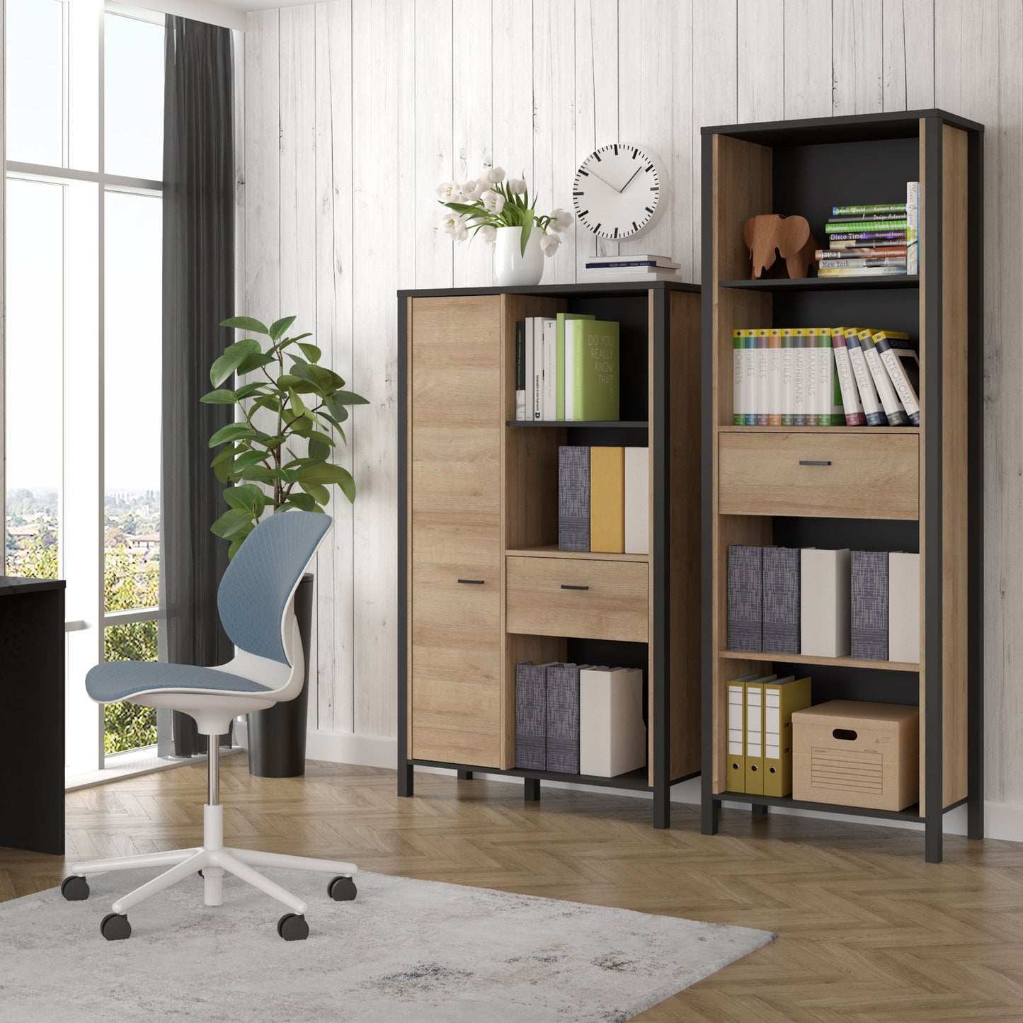 High Rock Display Shelf Unit in Matt Black/Riviera Oak