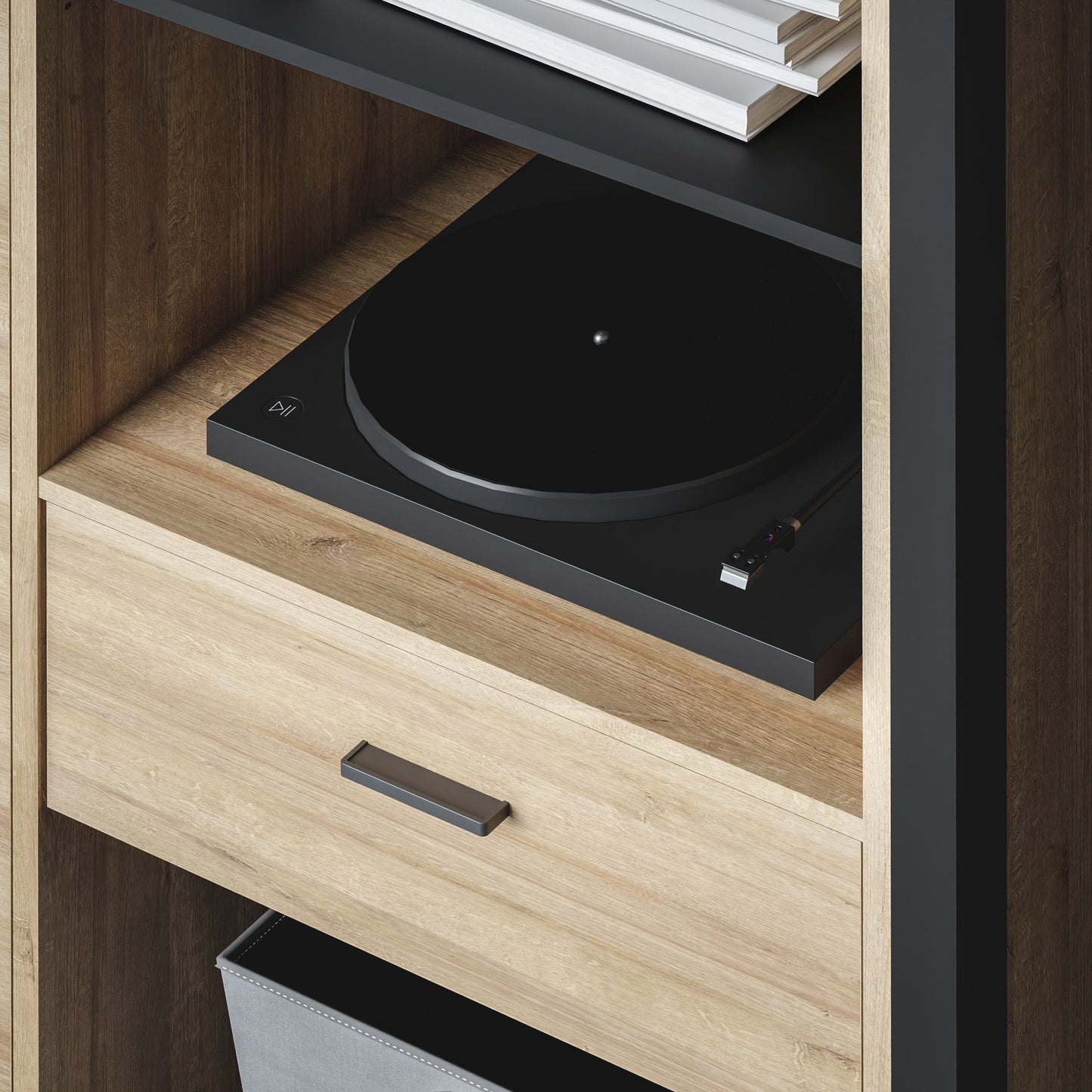 High Rock Display Shelf Unit in Matt Black/Riviera Oak