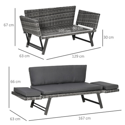 2 in 1 Rattan Folding Daybed Sofa Bench w/Cushion