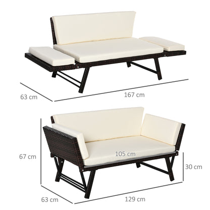 2 in 1 Rattan Folding Daybed Sofa Bench w/Cushion