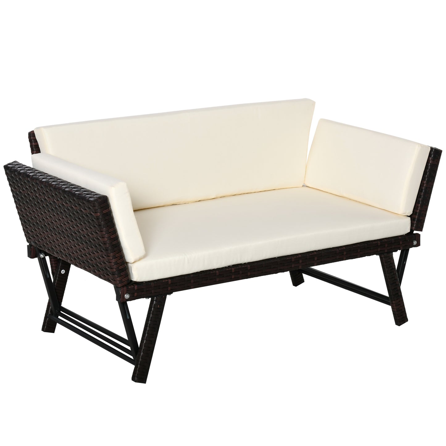2 in 1 Rattan Folding Daybed Sofa Bench w/Cushion
