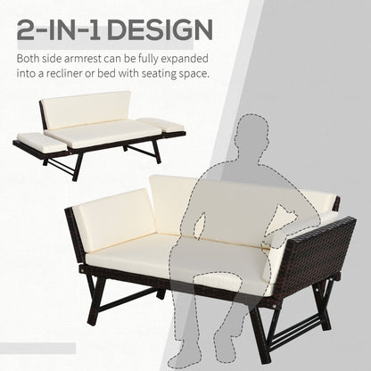 2 in 1 Rattan Folding Daybed Sofa Bench w/Cushion