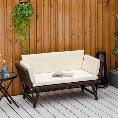 2 in 1 Rattan Folding Daybed Sofa Bench w/Cushion
