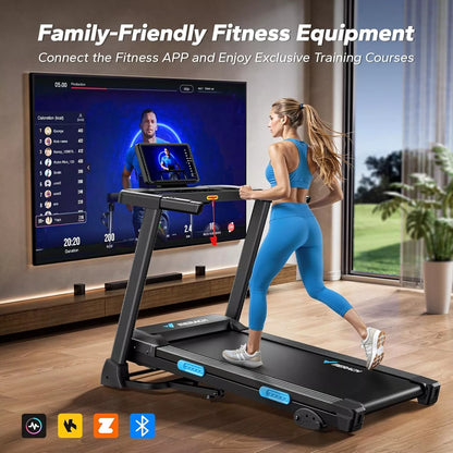 MFIT T12 Folding Treadmill with Auto Incline & Bluetooth - Quiet 7.5MPH for Home Gym