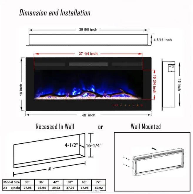 40-60" LED Insert Electric Fireplace