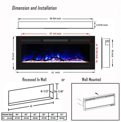 40-60" LED Insert Electric Fireplace
