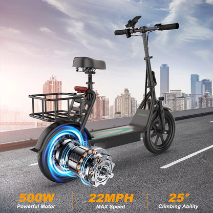 AVPro ESBS Pro Long-Range Electric Scooter with Seat - 500W Motor, 60+ Mile Range, 22 MPH