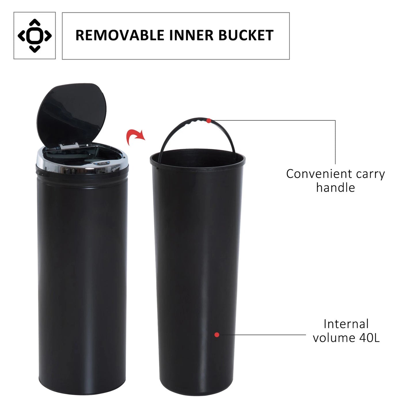 50L Automatic Motion Sensor Kitchen Bin - Hands-Free Rubbish Can, Black